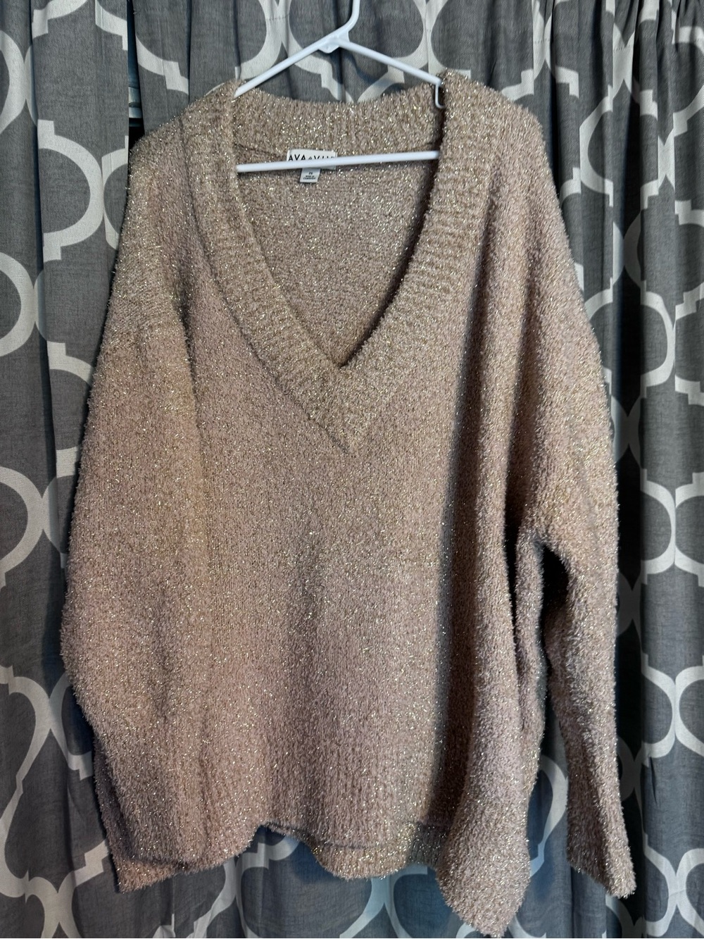 Ava & Viv Metallic Taupe V-Neck Pullover
